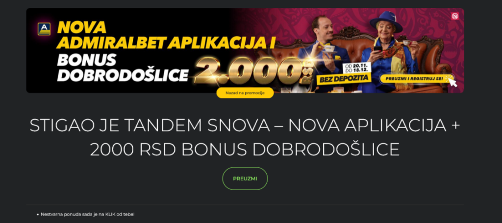Binus ponuda Admiralbet kazina. Aplikacija uz novac dobrodošlice za nove korisnike. 